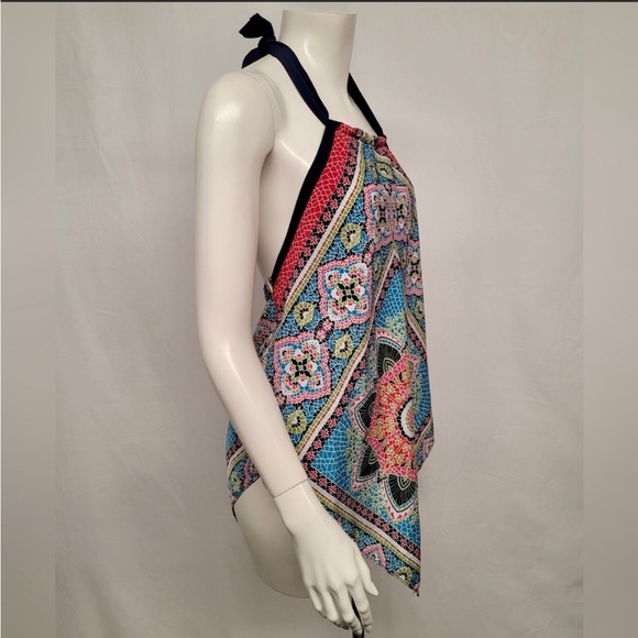 Allen B. Medallion Mandala Halter Handkerchief Flowy Summer Top - Picture 2 of 9